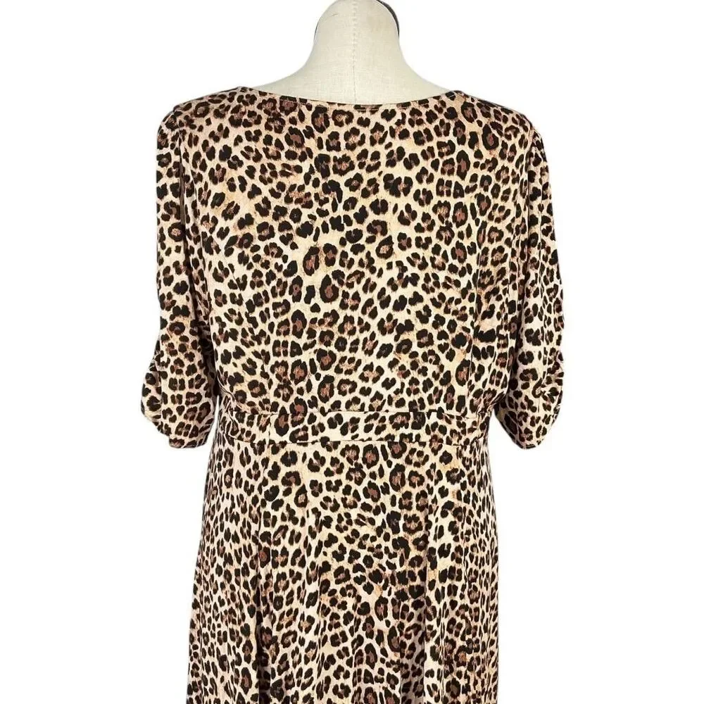 Torrid Dress Womens 3X Leopard Print Retro Chic Brown Midi Sweetheart Neck Plus - Picture 8 of 9